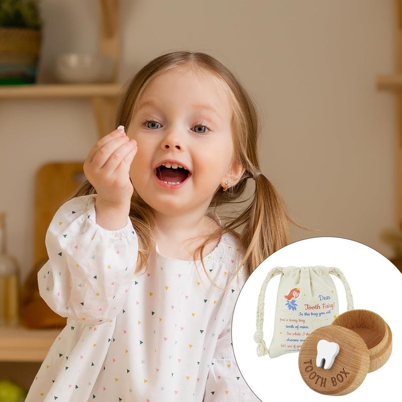freespace Tooth Fairy Box 3D Carved Wooden Box Souvenir Dropped Tooth Keepsake Storage Box Gift for Boy or Girl (with tooth fairy bag) - Image 2